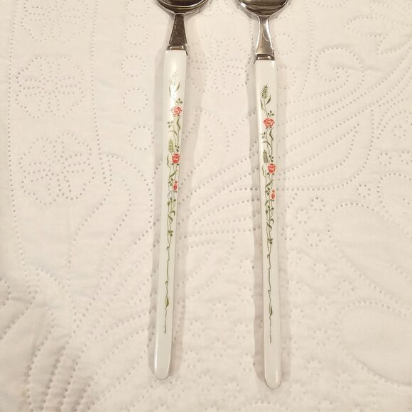Vintage Salad Serving Set With Floral Design Handles Stainless Steel - Picture 3 of 15